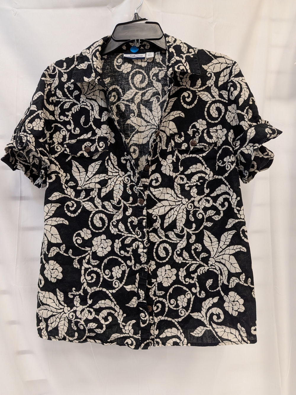 croft & barrow Black and White Floral Short-Sleeve Button-Down Shirt